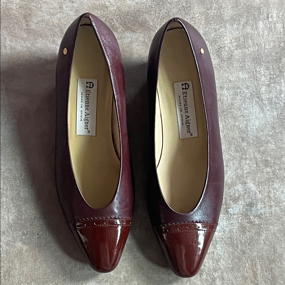 Classic Vintage Etienne Aigner Leather/Patient Pumps Burgundy/Brown 8.5W